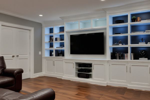 Custom entertainment center and wall unit with LED lighting