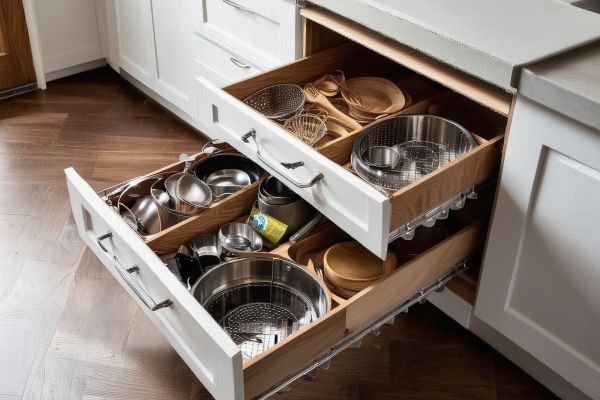Smart kitchen storage solutions with pull-out drawers and organizers